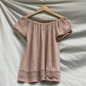 St. Tropez Blush Pink Off-Shoulder Tunic with Crochet Trim 100% Linen
